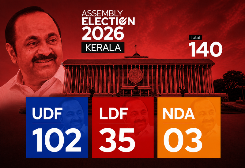 വി.ഡി.എസ് വിജയം! യുഡിഎഫ് തരംഗം(102), തകര്‍ന്നടിഞ്ഞ് എല്‍ഡിഎഫ്(35), എൻ.ഡി.എ (3)